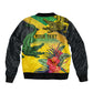 Personalized Black Jamaicans Crocodile Sleeve Zip Bomber Jacket Tropical Flowers Grunge Flag - African Pride