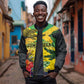 Personalized Black Jamaicans Crocodile Sleeve Zip Bomber Jacket Tropical Flowers Grunge Flag - African Pride