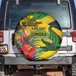 Personalized Black Jamaicans Crocodile Spare Tire Cover Tropical Flowers Grunge Flag - African Pride