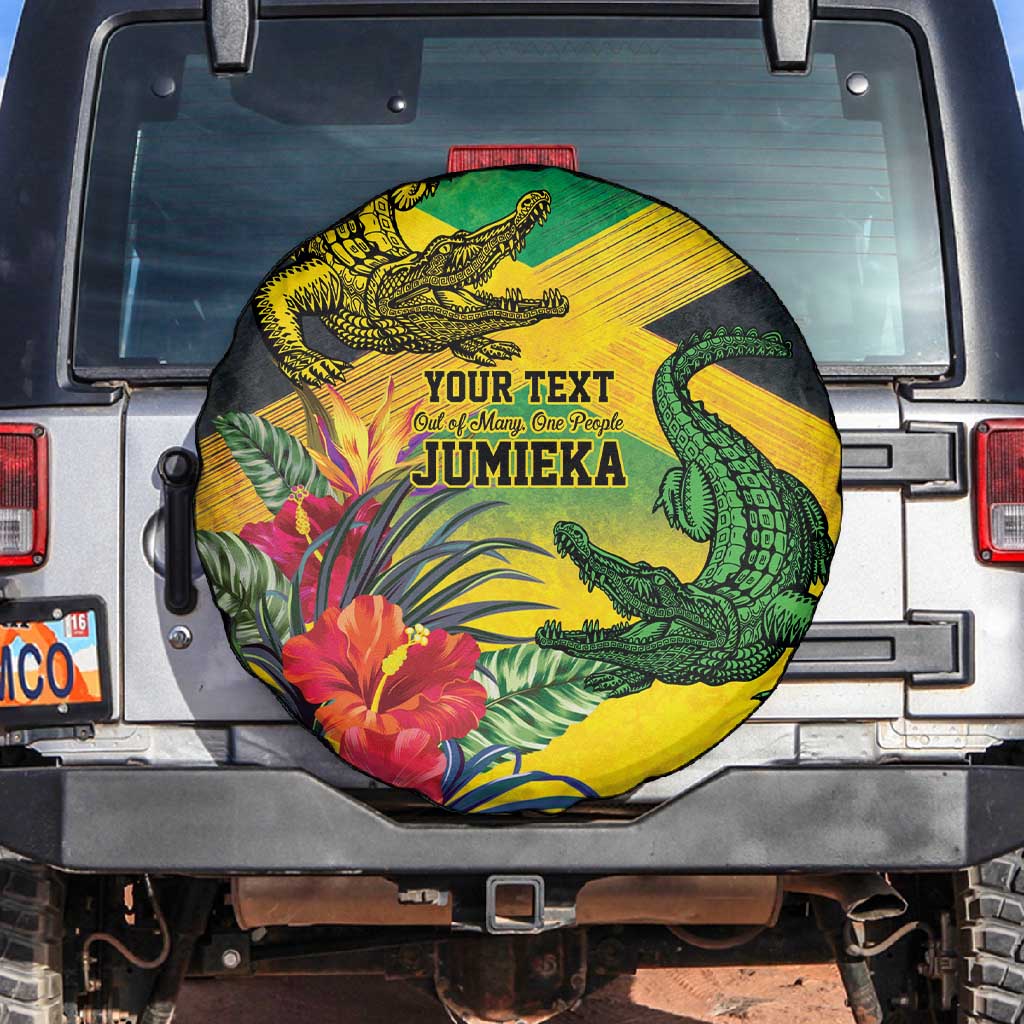 Personalized Black Jamaicans Crocodile Spare Tire Cover Tropical Flowers Grunge Flag - African Pride