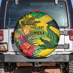 Personalized Black Jamaicans Crocodile Spare Tire Cover Tropical Flowers Grunge Flag - African Pride