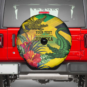 Personalized Black Jamaicans Crocodile Spare Tire Cover Tropical Flowers Grunge Flag - African Pride