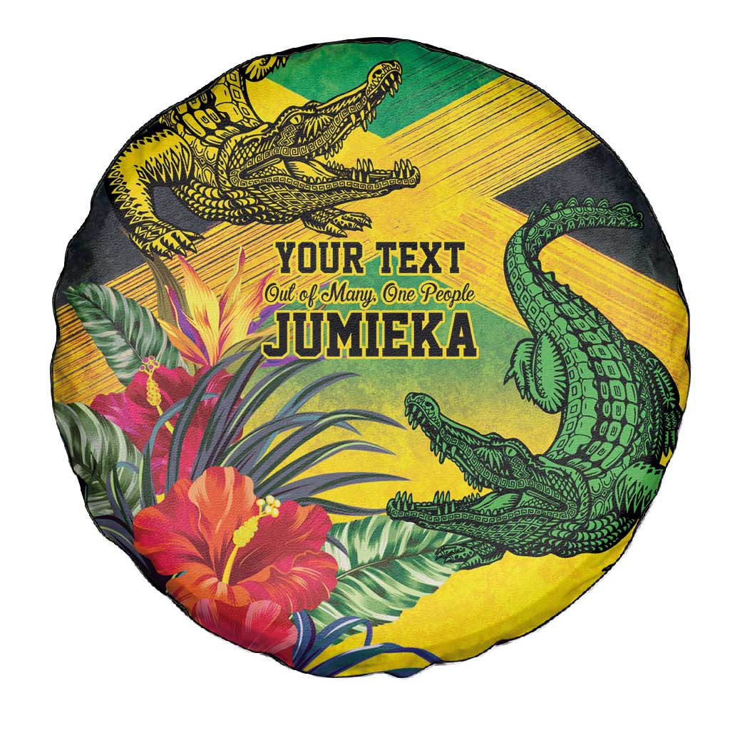 Personalized Black Jamaicans Crocodile Spare Tire Cover Tropical Flowers Grunge Flag - African Pride