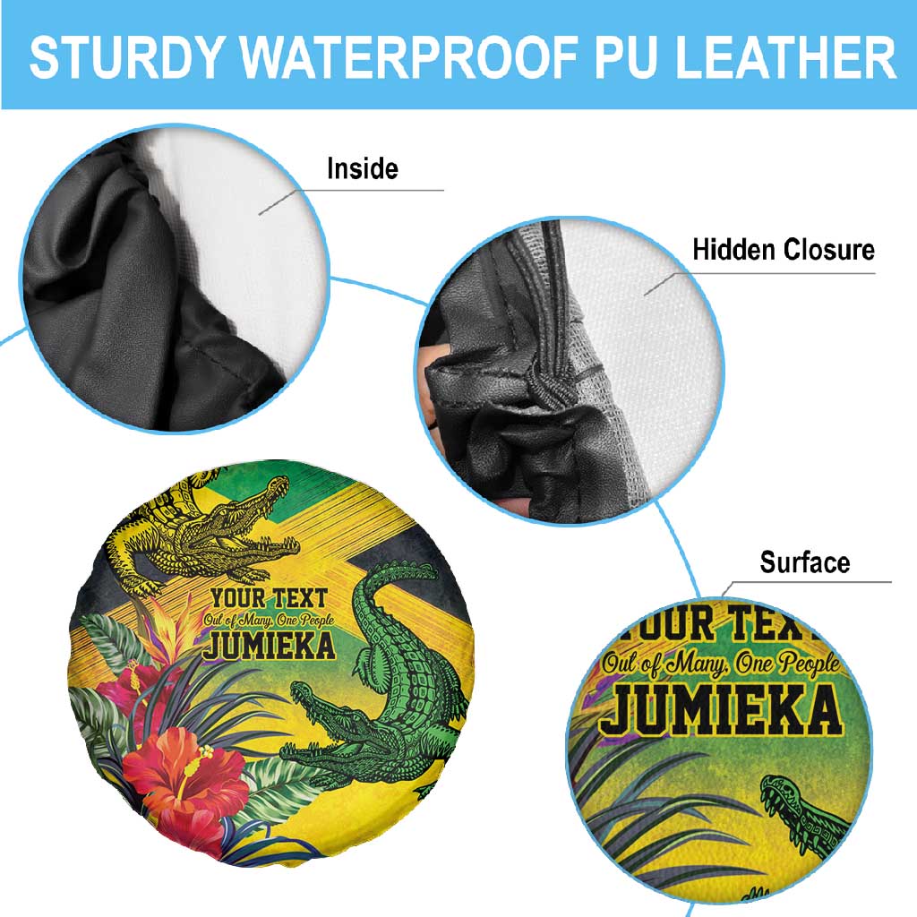 Personalized Black Jamaicans Crocodile Spare Tire Cover Tropical Flowers Grunge Flag - African Pride