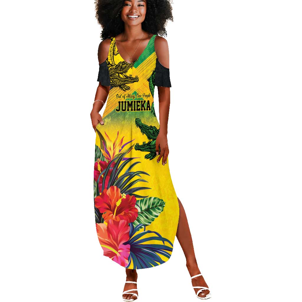 Personalized Black Jamaicans Crocodile Summer Maxi Dress Tropical Flowers Grunge Flag - African Pride