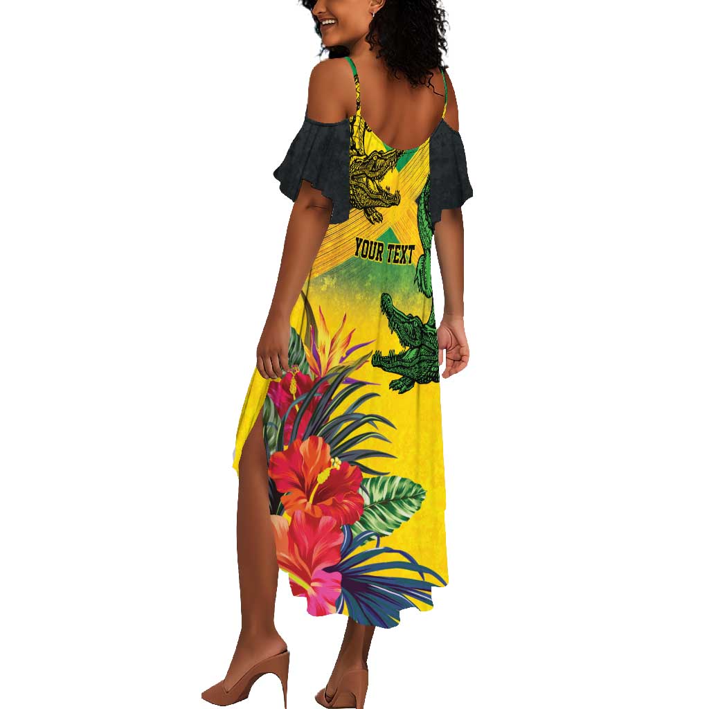 Personalized Black Jamaicans Crocodile Summer Maxi Dress Tropical Flowers Grunge Flag - African Pride