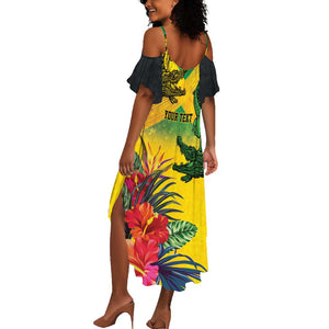 Personalized Black Jamaicans Crocodile Summer Maxi Dress Tropical Flowers Grunge Flag - African Pride