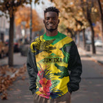 Personalized Black Jamaicans Crocodile Sweatshirt Tropical Flowers Grunge Flag - African Pride