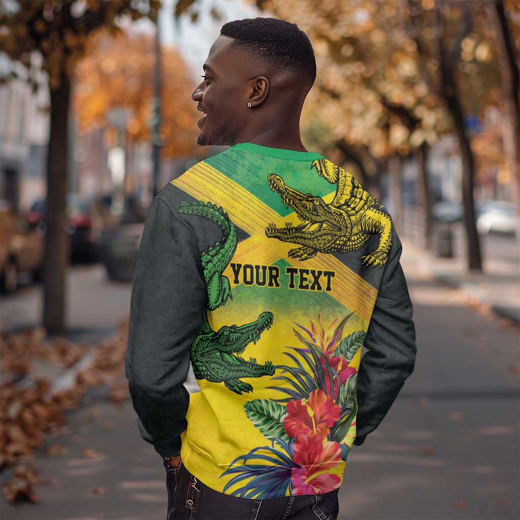 Personalized Black Jamaicans Crocodile Sweatshirt Tropical Flowers Grunge Flag - African Pride