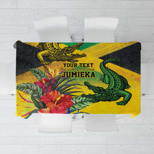 Personalized Black Jamaicans Crocodile Tablecloth Tropical Flowers Grunge Flag - African Pride