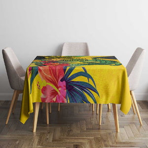 Personalized Black Jamaicans Crocodile Tablecloth Tropical Flowers Grunge Flag - African Pride