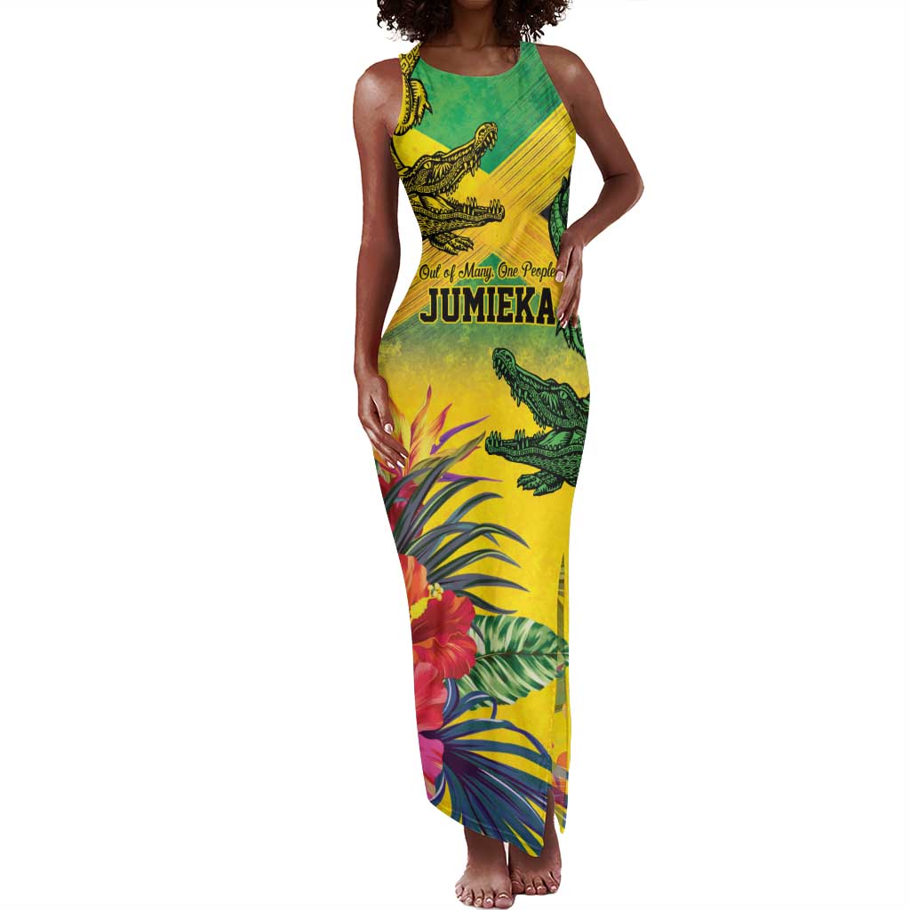 Personalized Black Jamaicans Crocodile Tank Maxi Dress Tropical Flowers Grunge Flag - African Pride