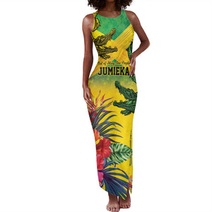 Personalized Black Jamaicans Crocodile Tank Maxi Dress Tropical Flowers Grunge Flag - African Pride