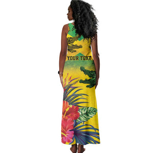 Personalized Black Jamaicans Crocodile Tank Maxi Dress Tropical Flowers Grunge Flag - African Pride