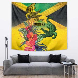Personalized Black Jamaicans Crocodile Tapestry Tropical Flowers Grunge Flag - African Pride