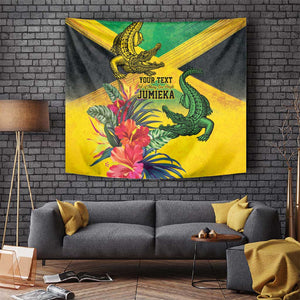 Personalized Black Jamaicans Crocodile Tapestry Tropical Flowers Grunge Flag - African Pride