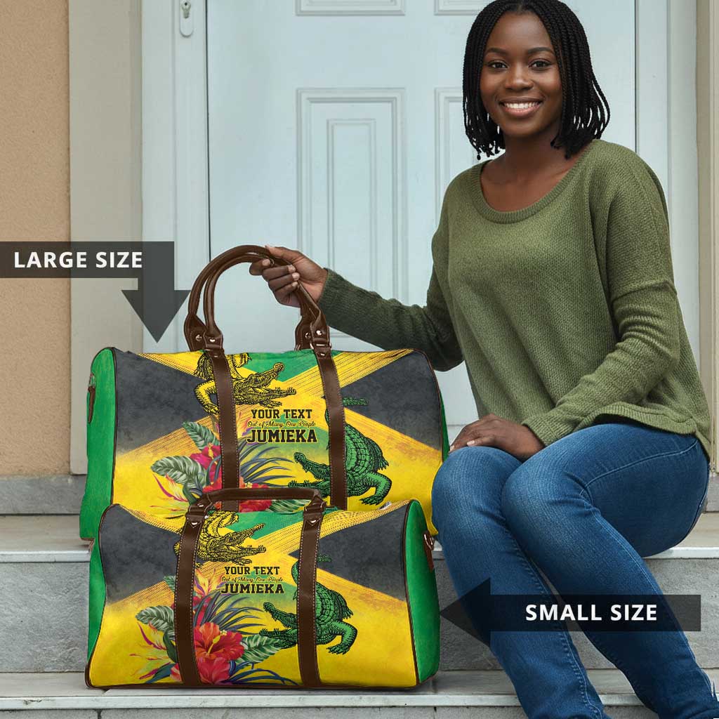 Personalized Black Jamaicans Crocodile Travel Bag Tropical Flowers Grunge Flag