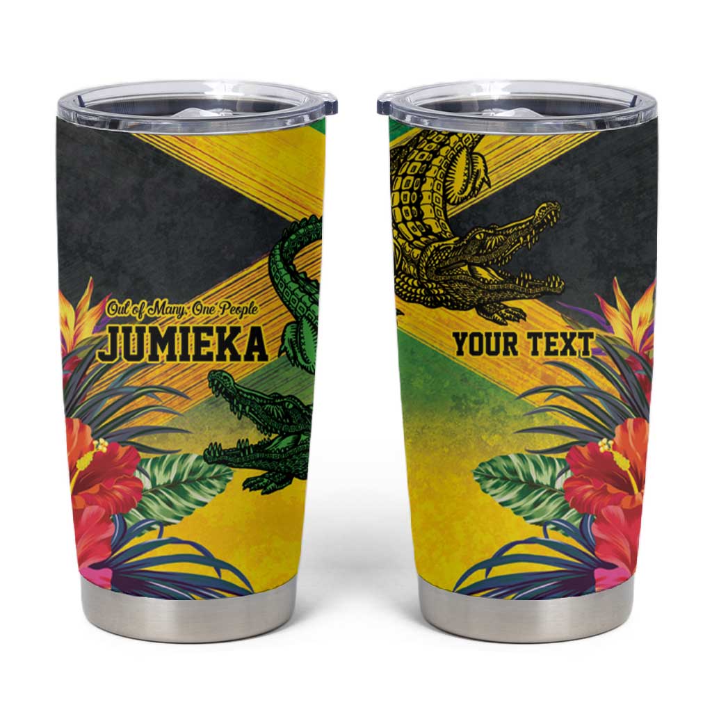 Personalized Black Jamaicans Crocodile Tumbler Cup Tropical Flowers Grunge Flag - African Pride