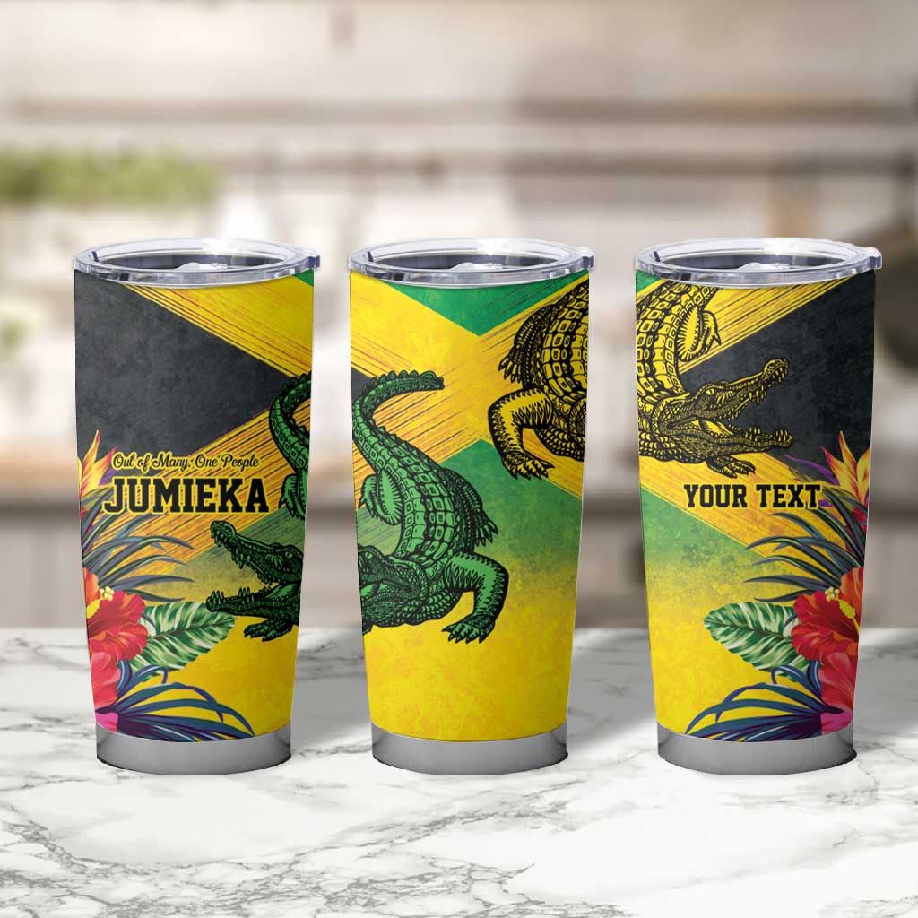 Personalized Black Jamaicans Crocodile Tumbler Cup Tropical Flowers Grunge Flag - African Pride