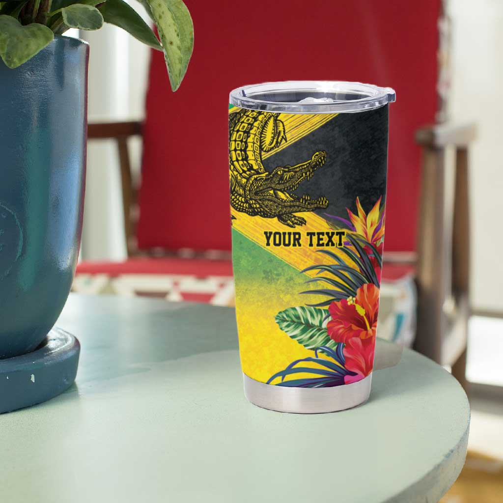 Personalized Black Jamaicans Crocodile Tumbler Cup Tropical Flowers Grunge Flag - African Pride