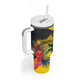 Personalized Black Jamaicans Crocodile Tumbler With Handle Tropical Flowers Grunge Flag - African Pride