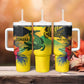 Personalized Black Jamaicans Crocodile Tumbler With Handle Tropical Flowers Grunge Flag - African Pride