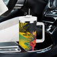 Personalized Black Jamaicans Crocodile Tumbler With Handle Tropical Flowers Grunge Flag - African Pride