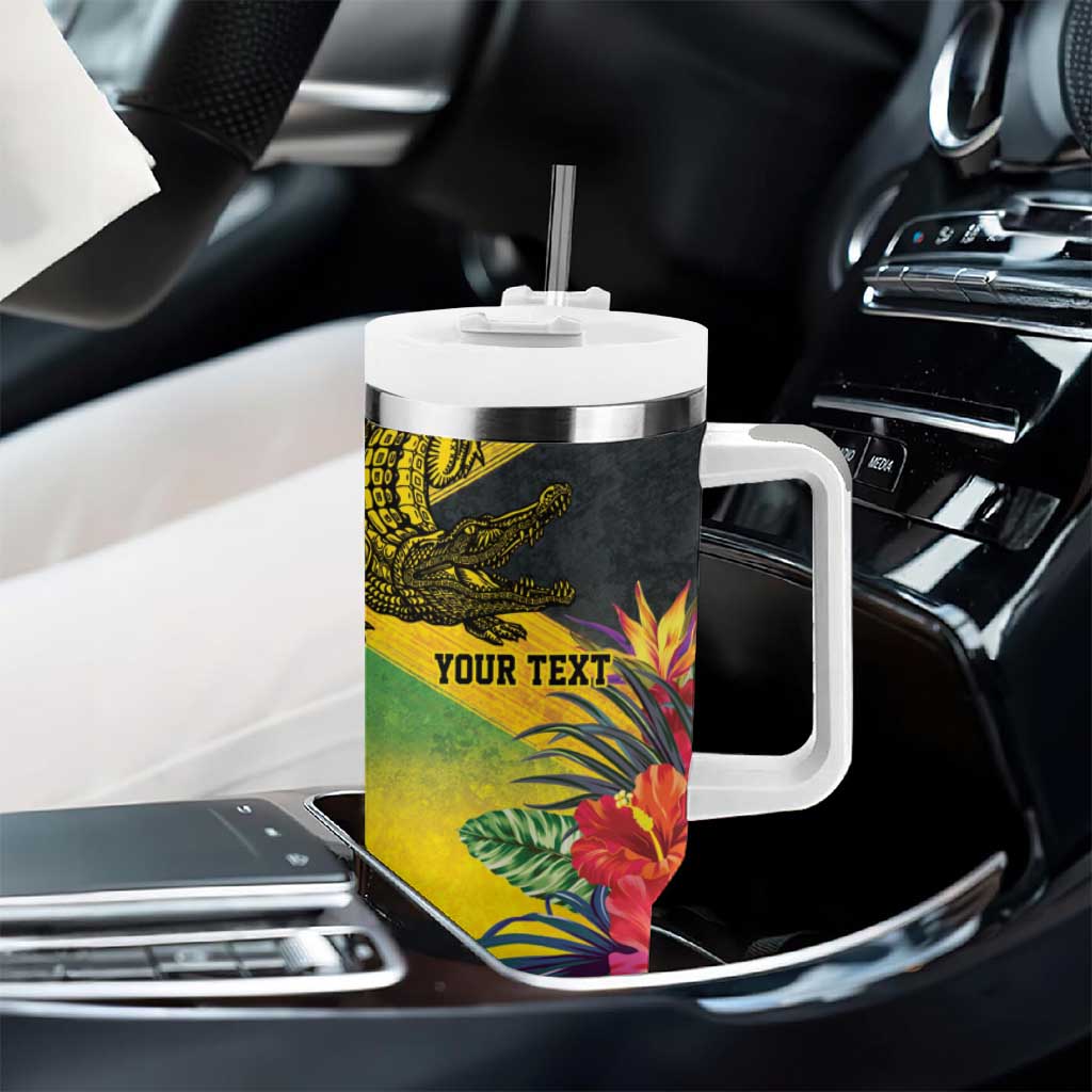 Personalized Black Jamaicans Crocodile Tumbler With Handle Tropical Flowers Grunge Flag - African Pride