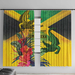 Personalized Black Jamaicans Crocodile Window Curtain Tropical Flowers Grunge Flag - African Pride