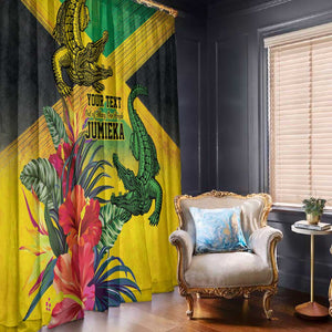 Personalized Black Jamaicans Crocodile Window Curtain Tropical Flowers Grunge Flag - African Pride