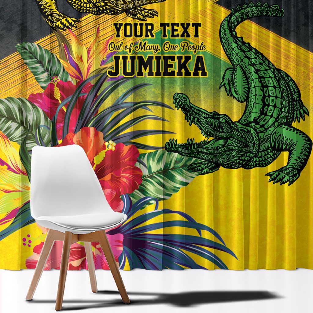 Personalized Black Jamaicans Crocodile Window Curtain Tropical Flowers Grunge Flag - African Pride
