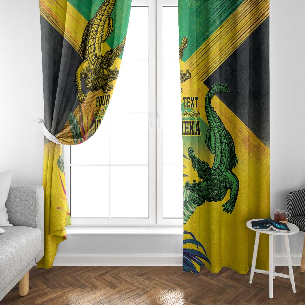 Personalized Black Jamaicans Crocodile Window Curtain Tropical Flowers Grunge Flag - African Pride