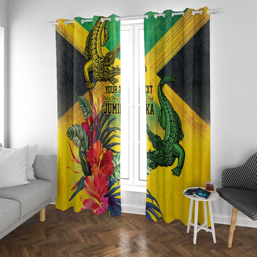 Personalized Black Jamaicans Crocodile Window Curtain Tropical Flowers Grunge Flag - African Pride
