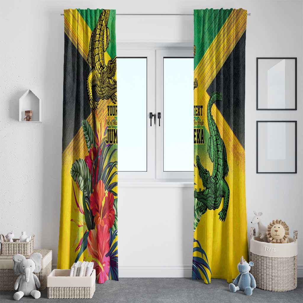 Personalized Black Jamaicans Crocodile Window Curtain Tropical Flowers Grunge Flag - African Pride