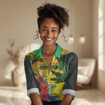 Personalized Black Jamaicans Crocodile Women Casual Shirt Tropical Flowers Grunge Flag - African Pride