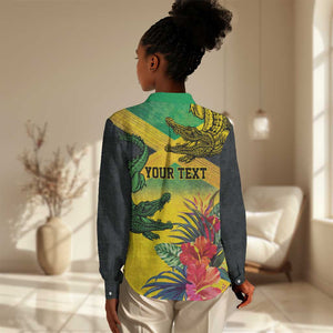 Personalized Black Jamaicans Crocodile Women Casual Shirt Tropical Flowers Grunge Flag - African Pride