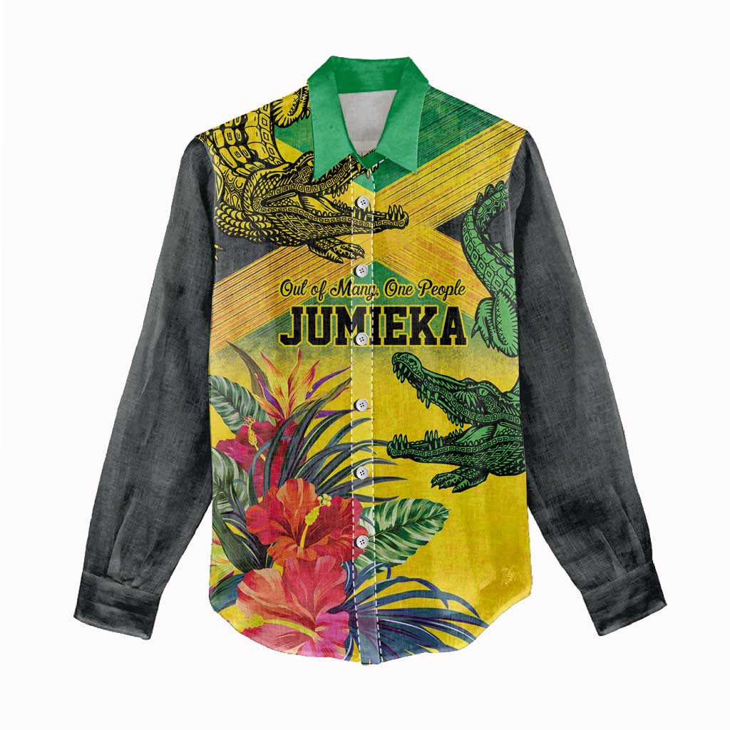 Personalized Black Jamaicans Crocodile Women Casual Shirt Tropical Flowers Grunge Flag - African Pride