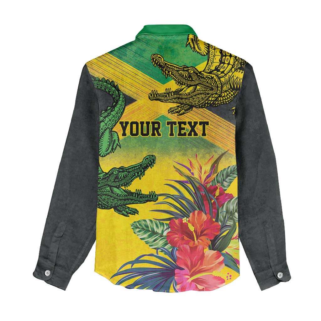 Personalized Black Jamaicans Crocodile Women Casual Shirt Tropical Flowers Grunge Flag - African Pride