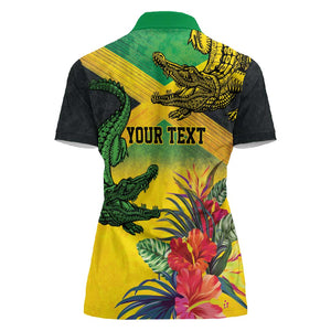 Personalized Black Jamaicans Crocodile Women Polo Shirt Tropical Flowers Grunge Flag - African Pride