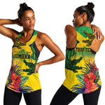 Personalized Black Jamaicans Crocodile Women Racerback Tank Tropical Flowers Grunge Flag - African Pride