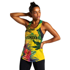 Personalized Black Jamaicans Crocodile Women Racerback Tank Tropical Flowers Grunge Flag - African Pride