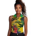 Personalized Black Jamaicans Crocodile Women Sleeveless Polo Shirt Tropical Flowers Grunge Flag - African Pride