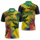 Personalized Black Jamaicans Crocodile Zipper Polo Shirt Tropical Flowers Grunge Flag