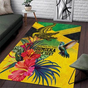 Personalized Black Jamaicans Crocodile Hummingbird Area Rug Tropical Flowers Grunge Flag - African Pride