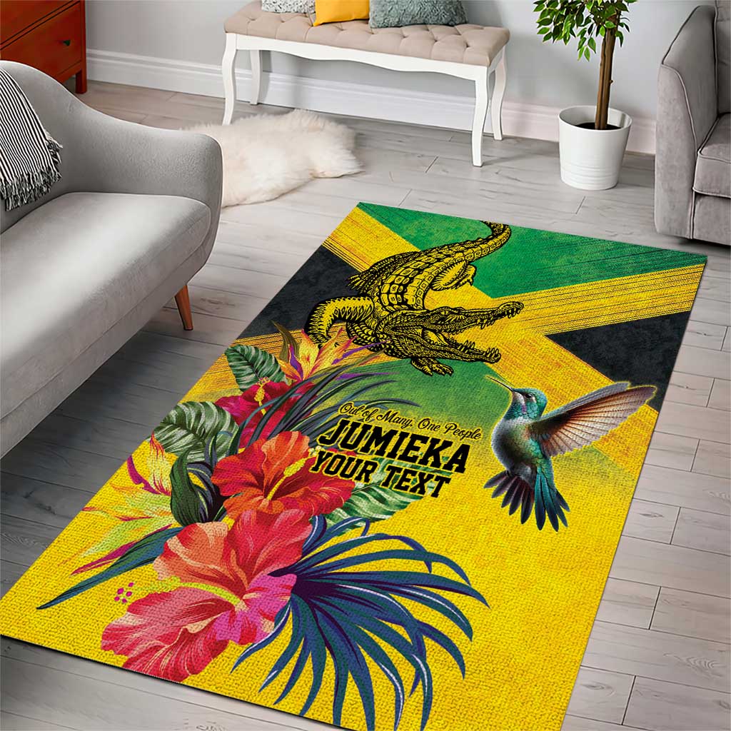 Personalized Black Jamaicans Crocodile Hummingbird Area Rug Tropical Flowers Grunge Flag - African Pride