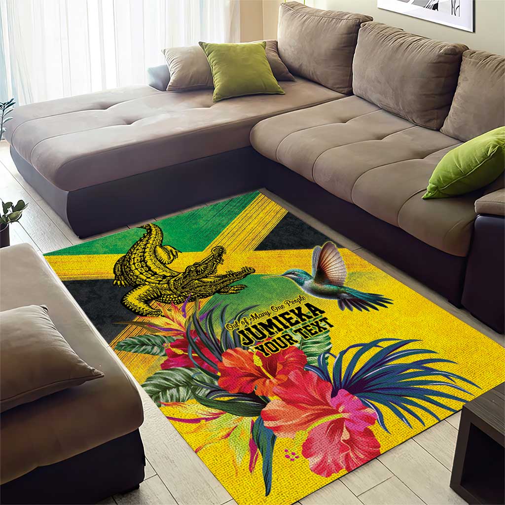 Personalized Black Jamaicans Crocodile Hummingbird Area Rug Tropical Flowers Grunge Flag - African Pride