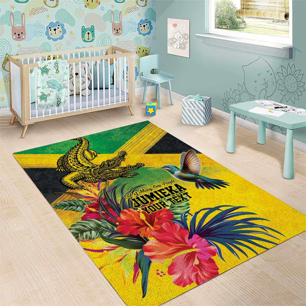 Personalized Black Jamaicans Crocodile Hummingbird Area Rug Tropical Flowers Grunge Flag - African Pride