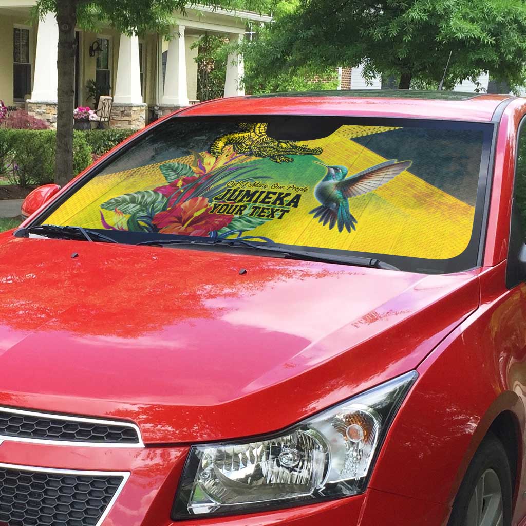 Personalized Black Jamaicans Crocodile Hummingbird Auto Sun Shade Tropical Flowers Grunge Flag