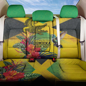 Personalized Black Jamaicans Crocodile Hummingbird Back Car Seat Cover Tropical Flowers Grunge Flag - African Pride
