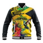 Personalized Black Jamaicans Crocodile Hummingbird Baseball Jacket Tropical Flowers Grunge Flag - African Pride